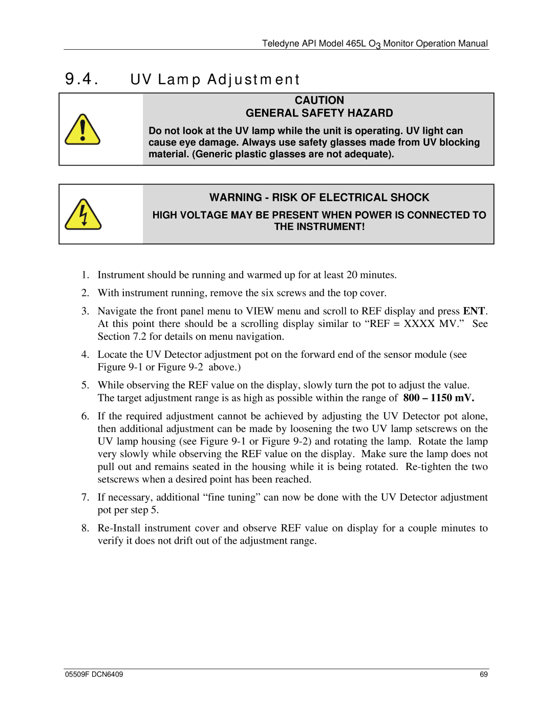 Teledyne 465L operation manual UV Lamp Adjustment 