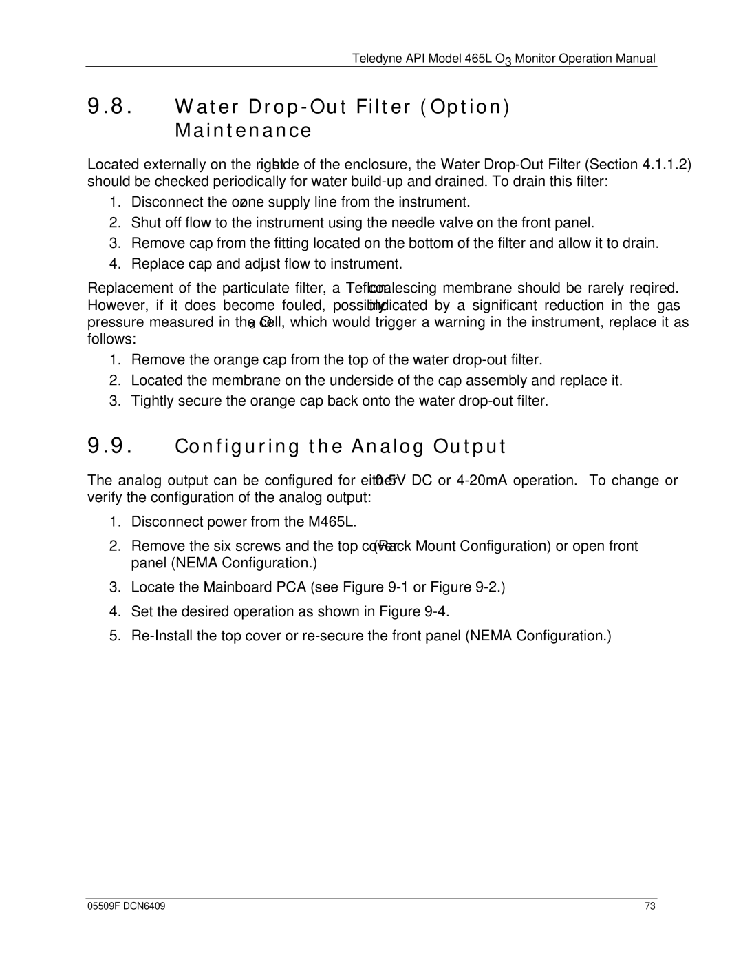 Teledyne 465L operation manual Water Drop-Out Filter Option Maintenance, Configuring the Analog Output 