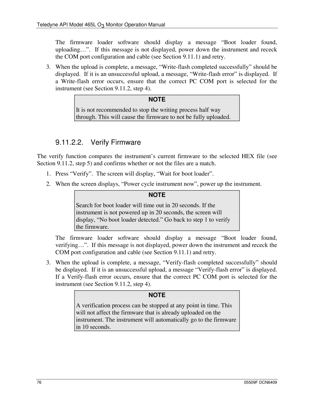 Teledyne 465L operation manual Verify Firmware 