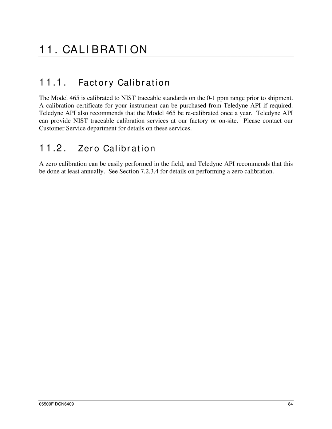 Teledyne 465L operation manual Factory Calibration, Zero Calibration 