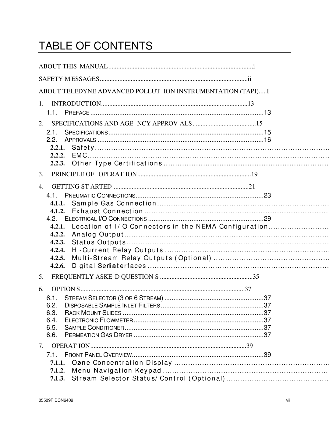 Teledyne 465L operation manual Table of Contents 