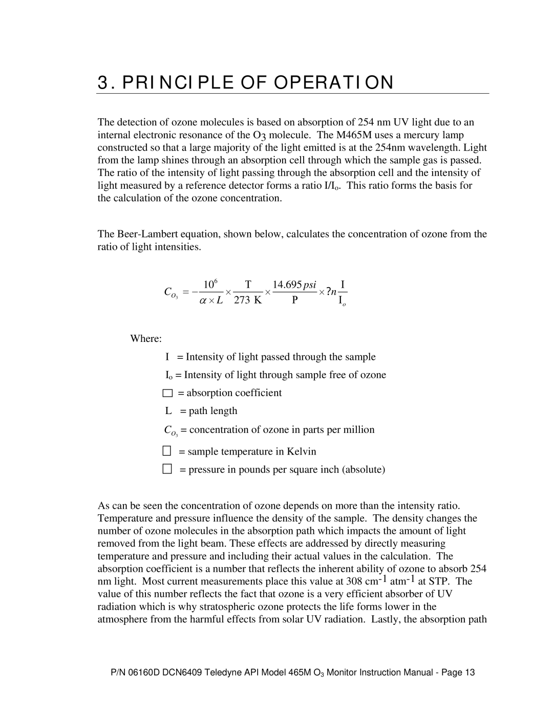 Teledyne 465M instruction manual Principle of Operation, 3   