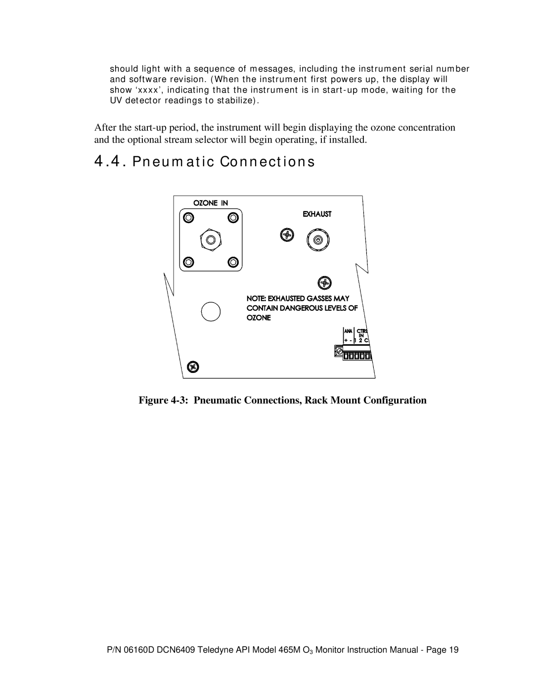 Teledyne 465M instruction manual Pneumatic Connections, Rack Mount Configuration 