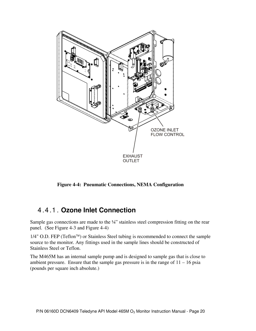 Teledyne 465M instruction manual Ozone Inlet Connection, Pneumatic Connections, Nema Configuration 