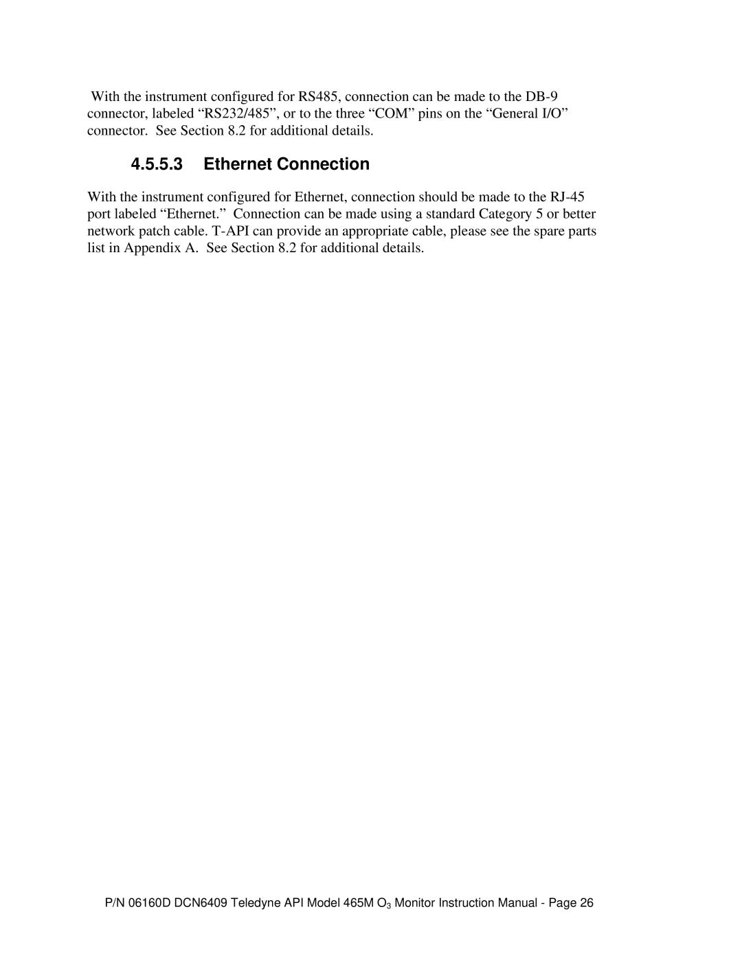 Teledyne 465M instruction manual Ethernet Connection 