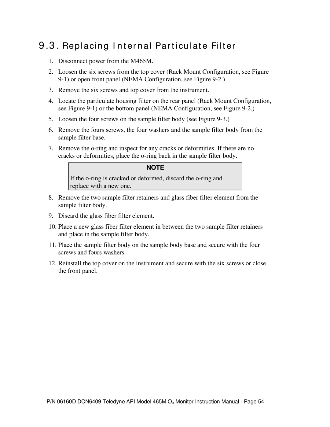 Teledyne 465M instruction manual Replacing Internal Particulate Filter 