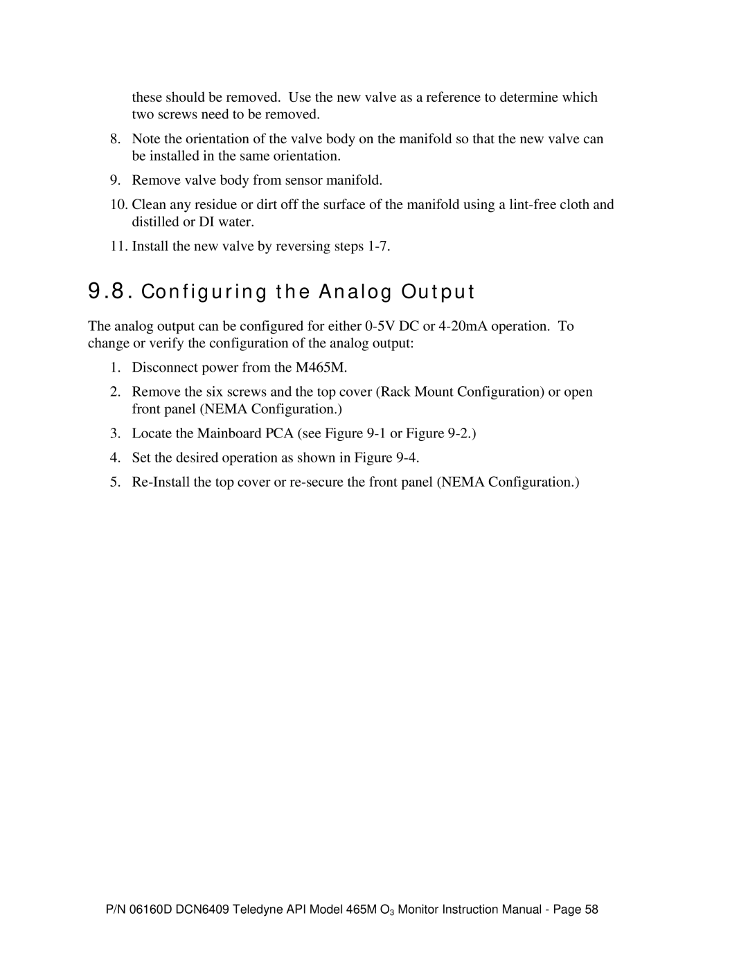 Teledyne 465M instruction manual Configuring the Analog Output 