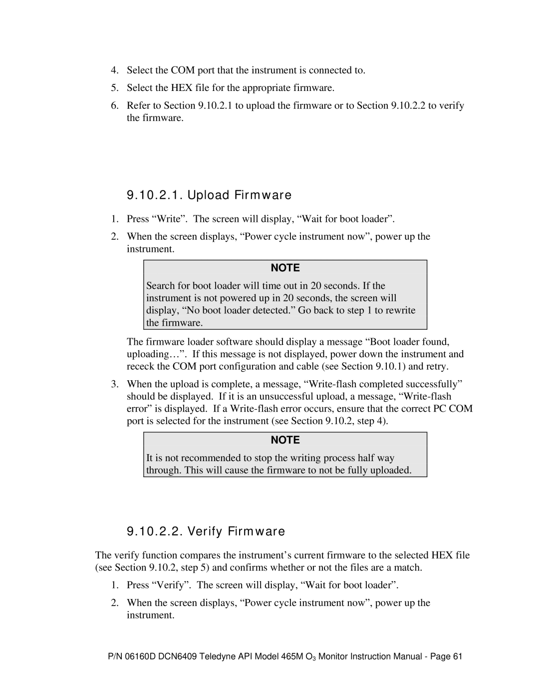 Teledyne 465M instruction manual Upload Firmware 