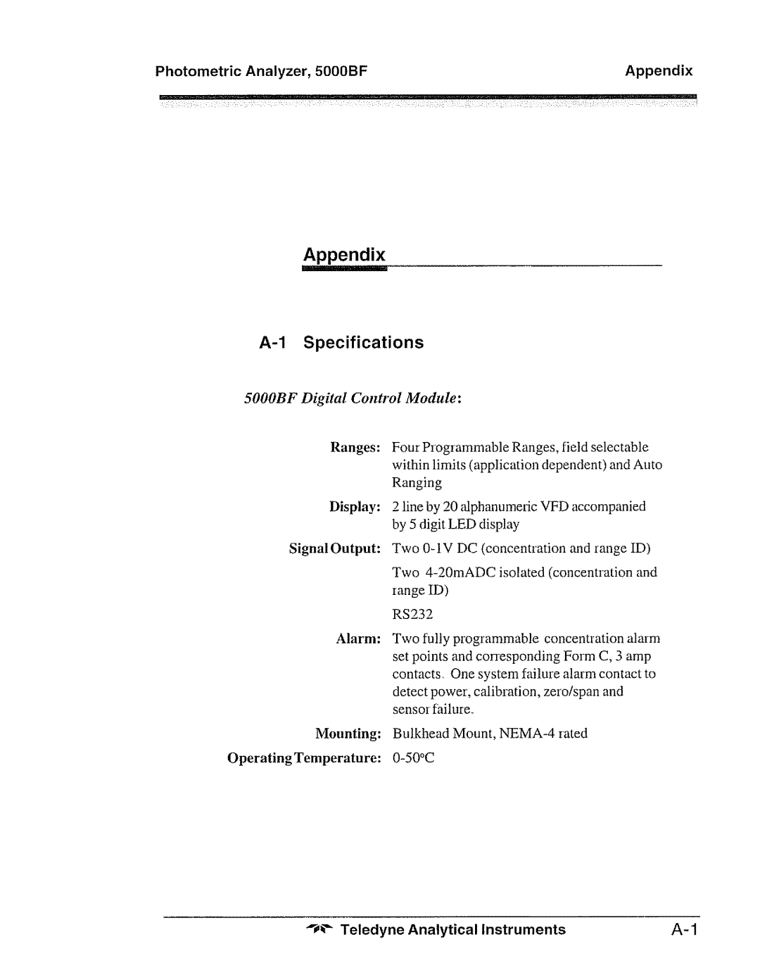 Teledyne 5000bf manual 