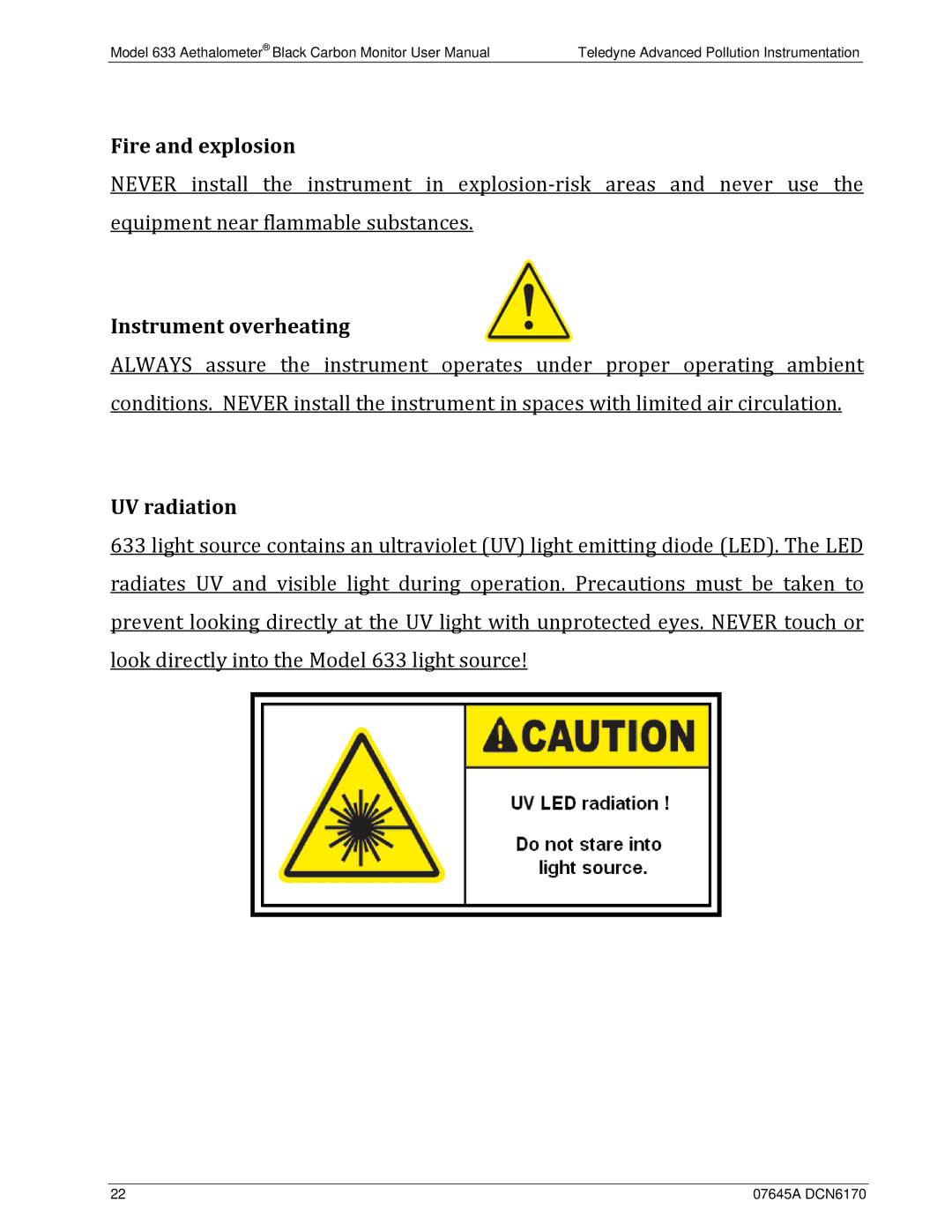 Teledyne 633 user manual Fire and explosion 