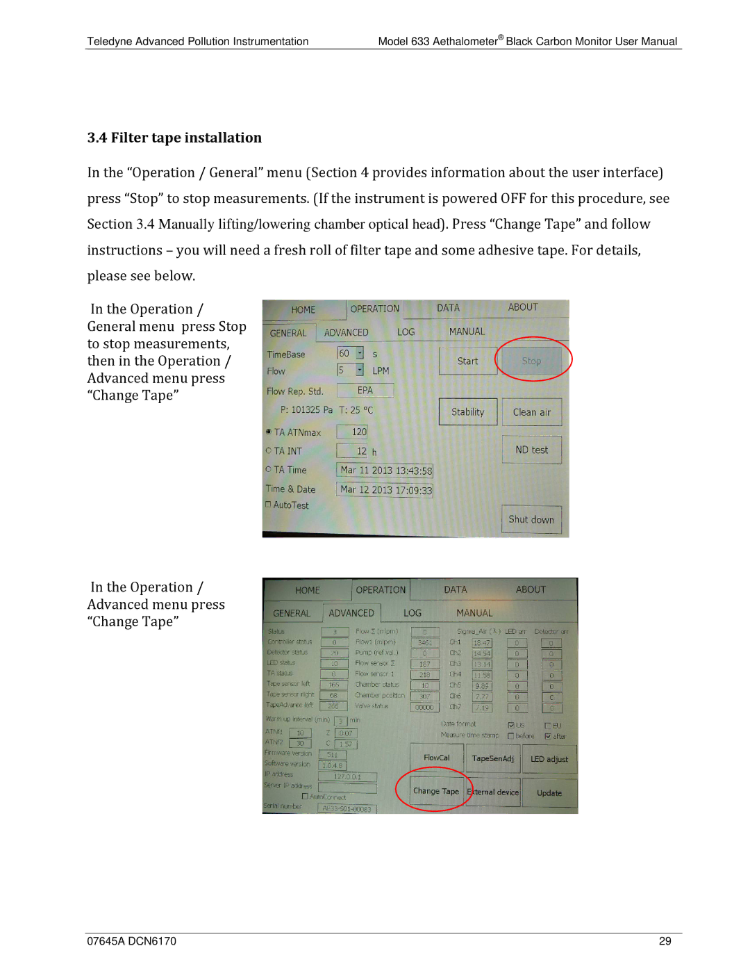 Teledyne 633 user manual Filter tape installation 