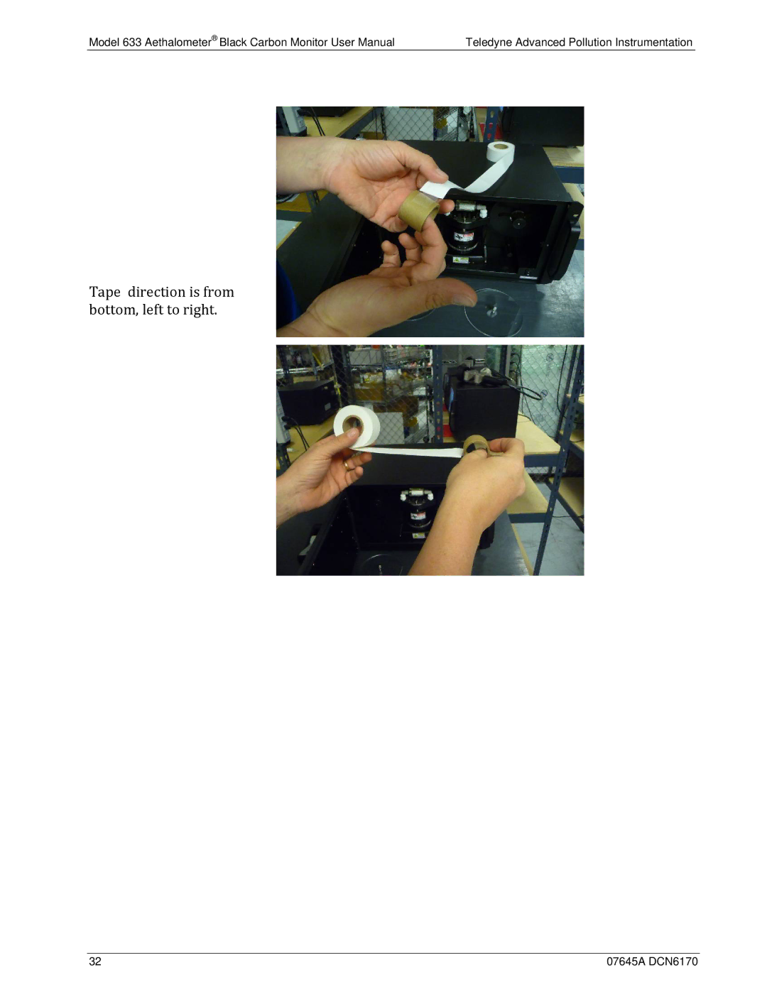 Teledyne 633 user manual Tape direction is from bottom, left to right 