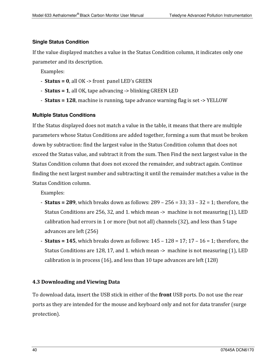 Teledyne 633 user manual Downloading and Viewing Data 