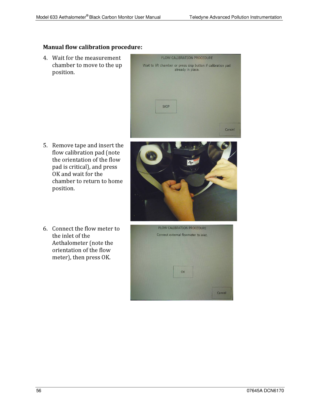 Teledyne 633 user manual Manual flow calibration procedure 