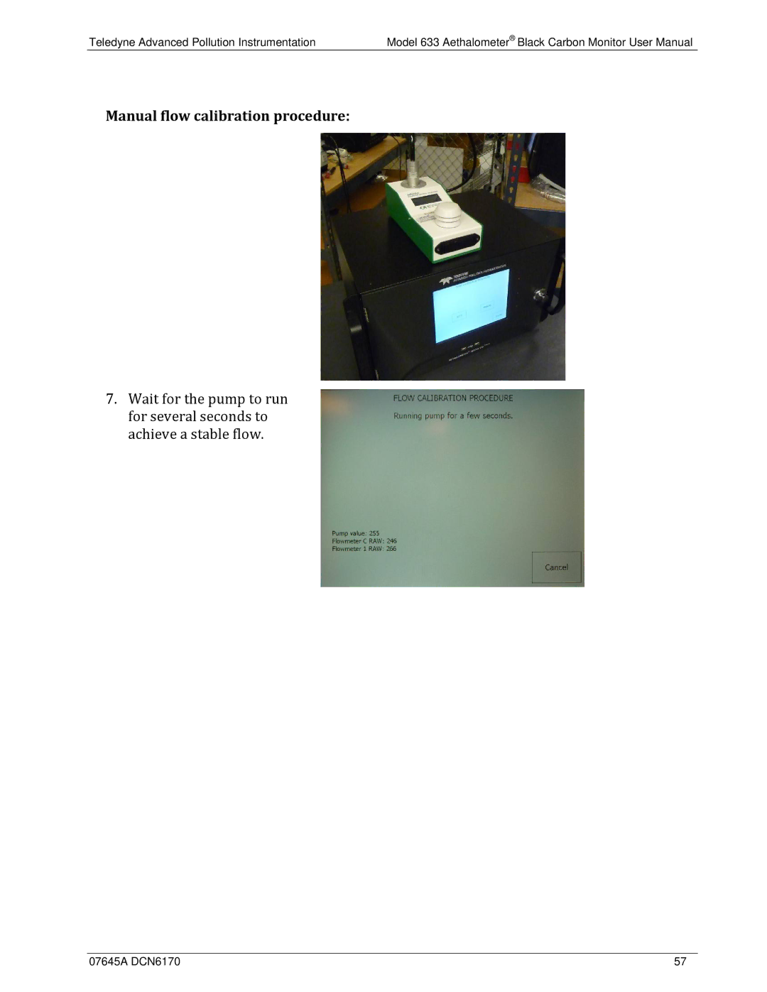 Teledyne 633 user manual Manual flow calibration procedure 