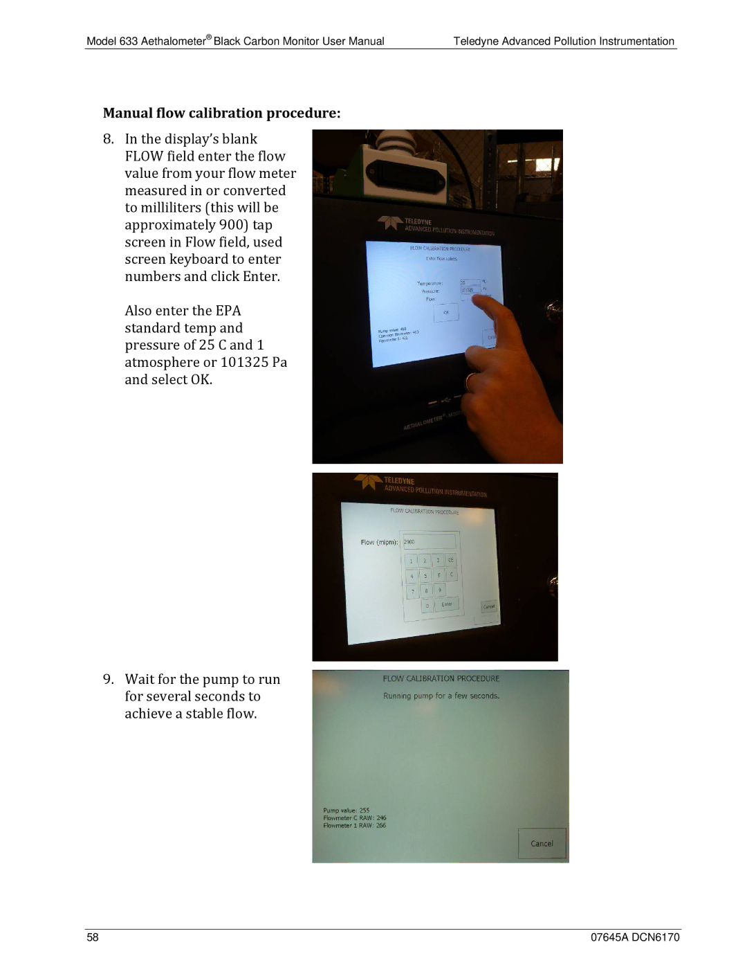 Teledyne 633 user manual Manual flow calibration procedure 