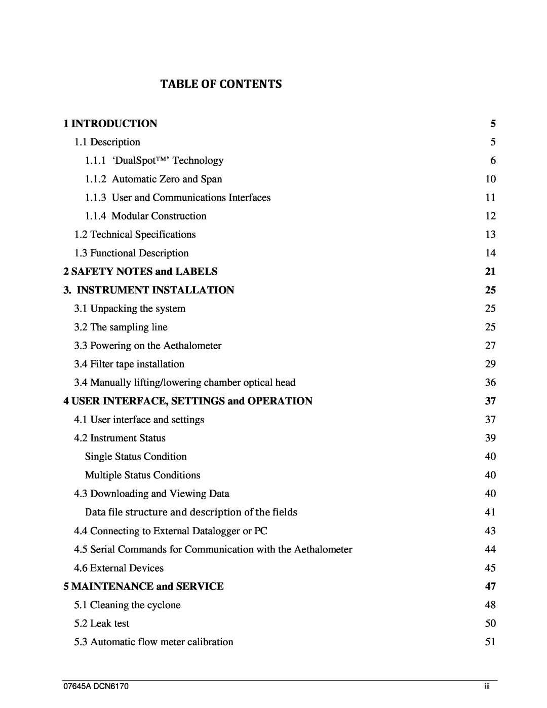 Teledyne 633 user manual Table Of Contents 