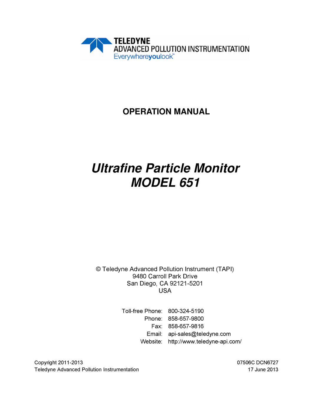 Teledyne 651 operation manual Model 