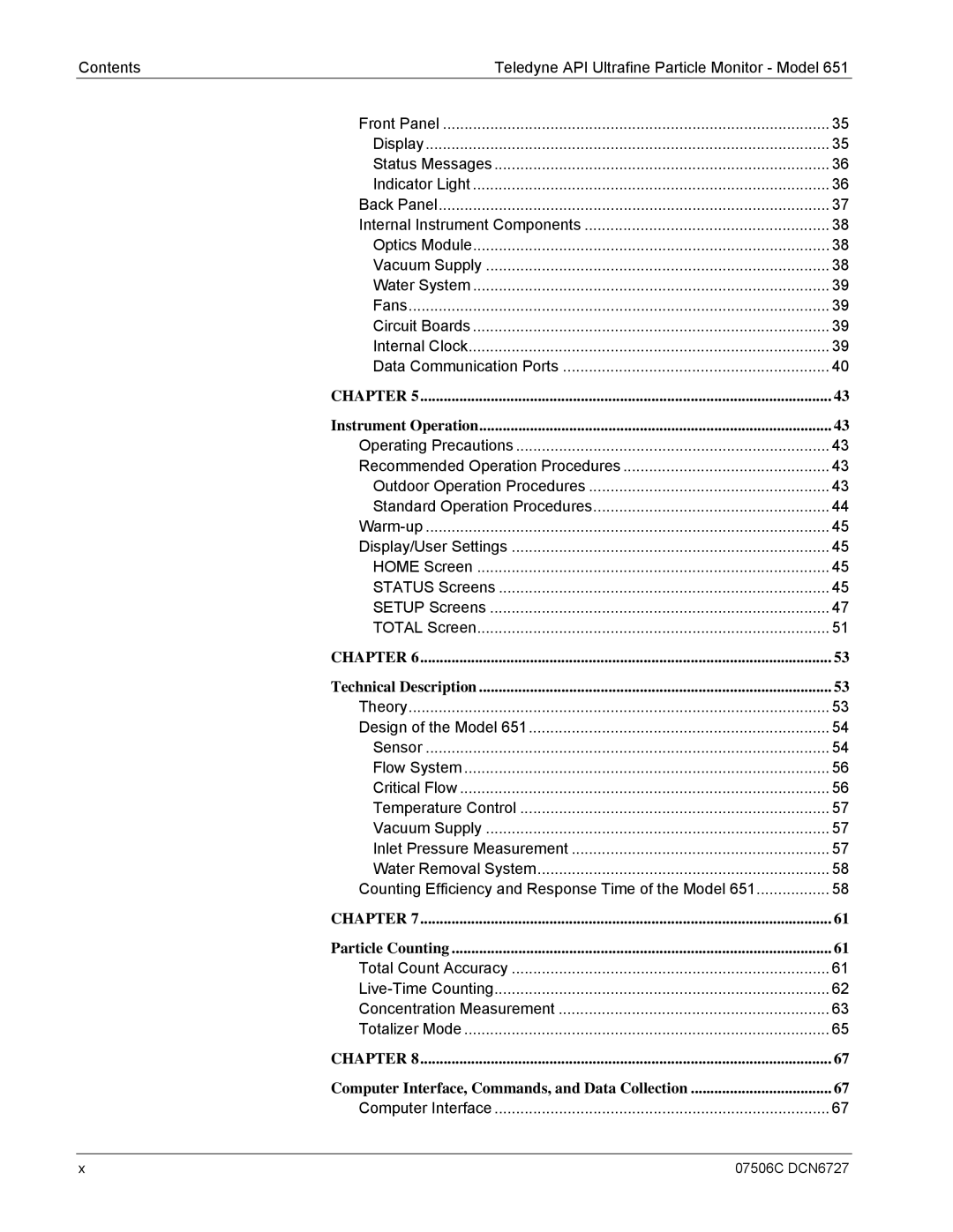 Teledyne 651 operation manual Particle Counting 