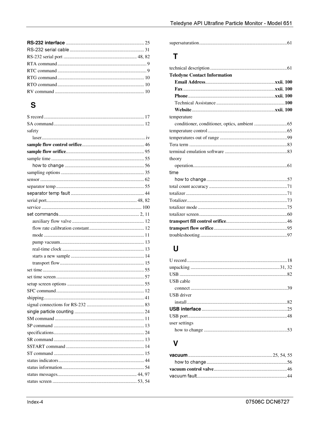 Teledyne 651 operation manual Teledyne Contact Information 