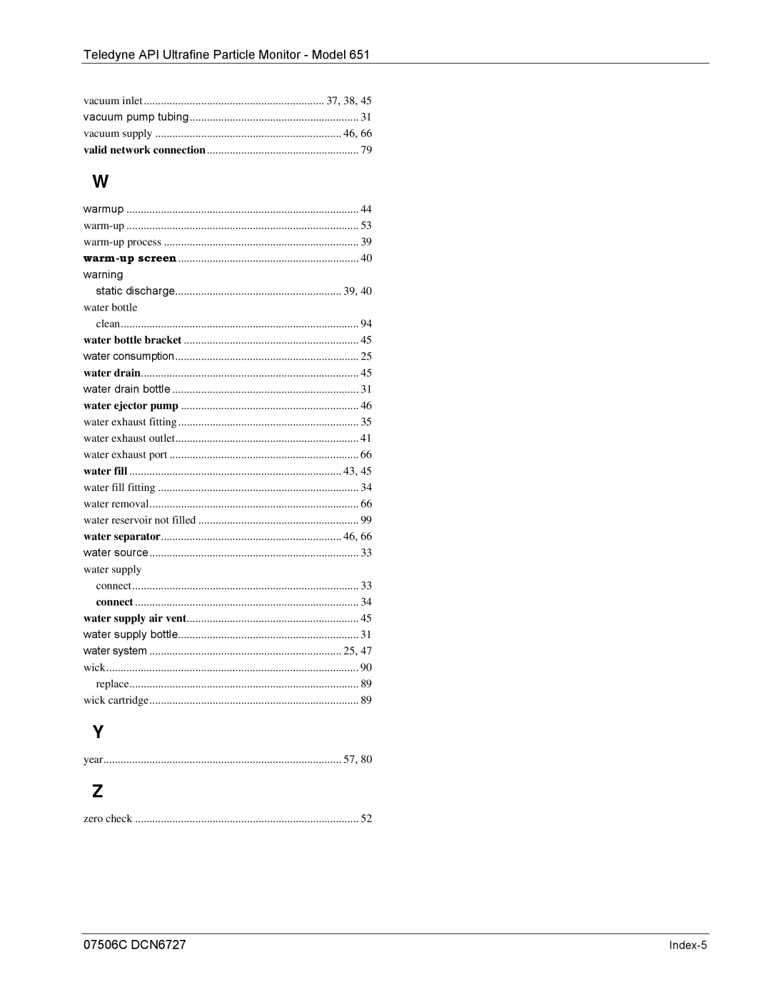 Teledyne 651 operation manual Index-5 