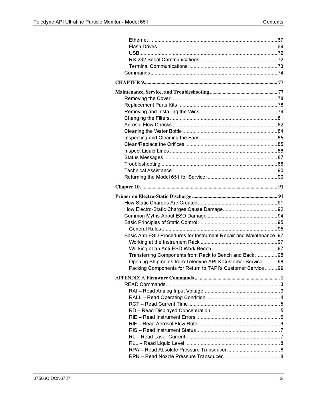 Teledyne 651 operation manual Maintenance, Service, and Troubleshooting 