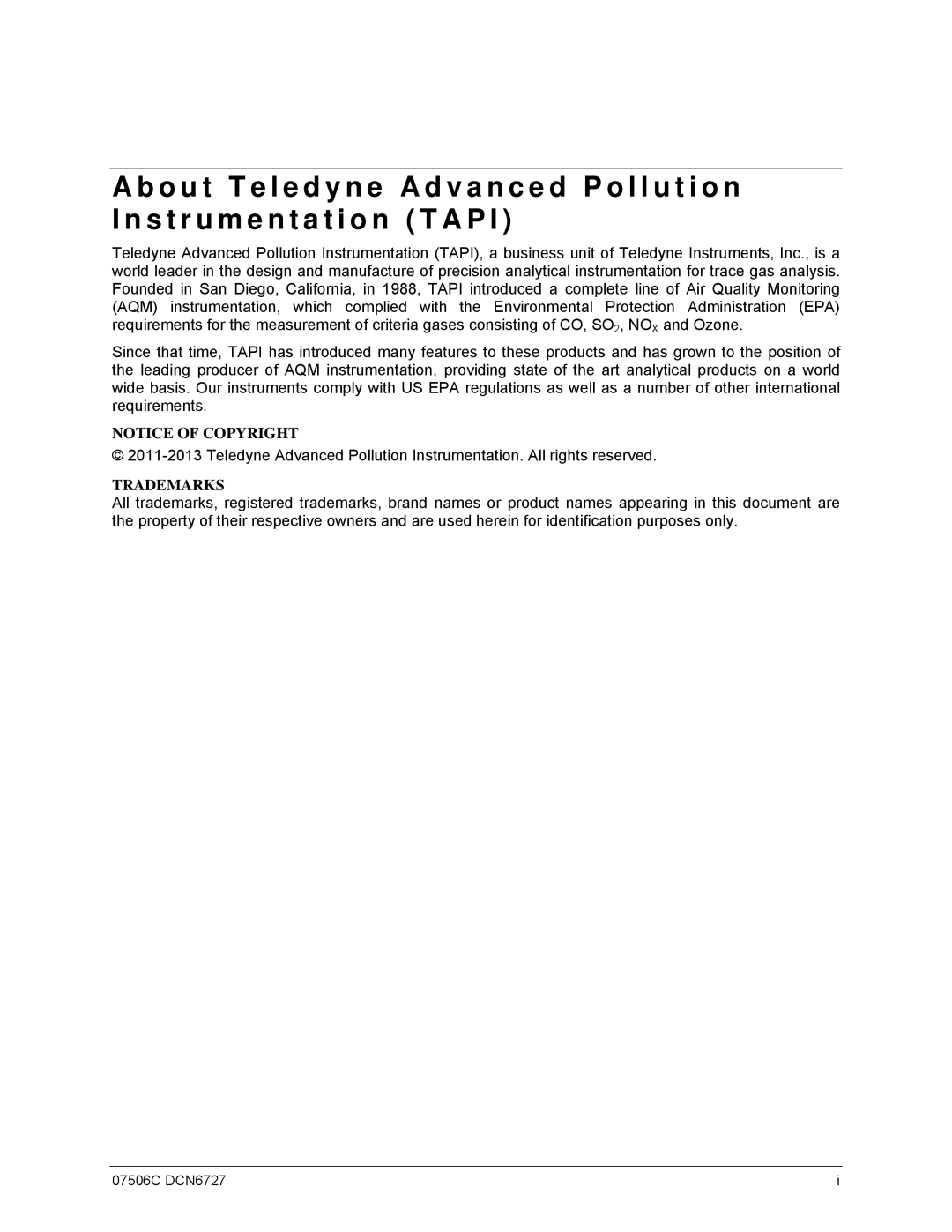 Teledyne 651 operation manual Trademarks 