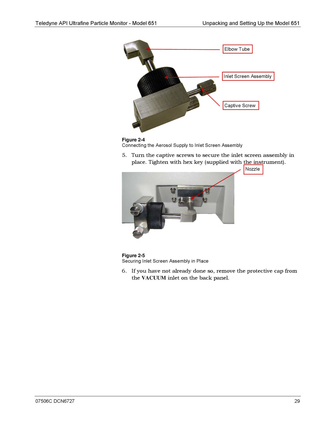 Teledyne 651 operation manual Nozzle Securing Inlet Screen Assembly in Place 