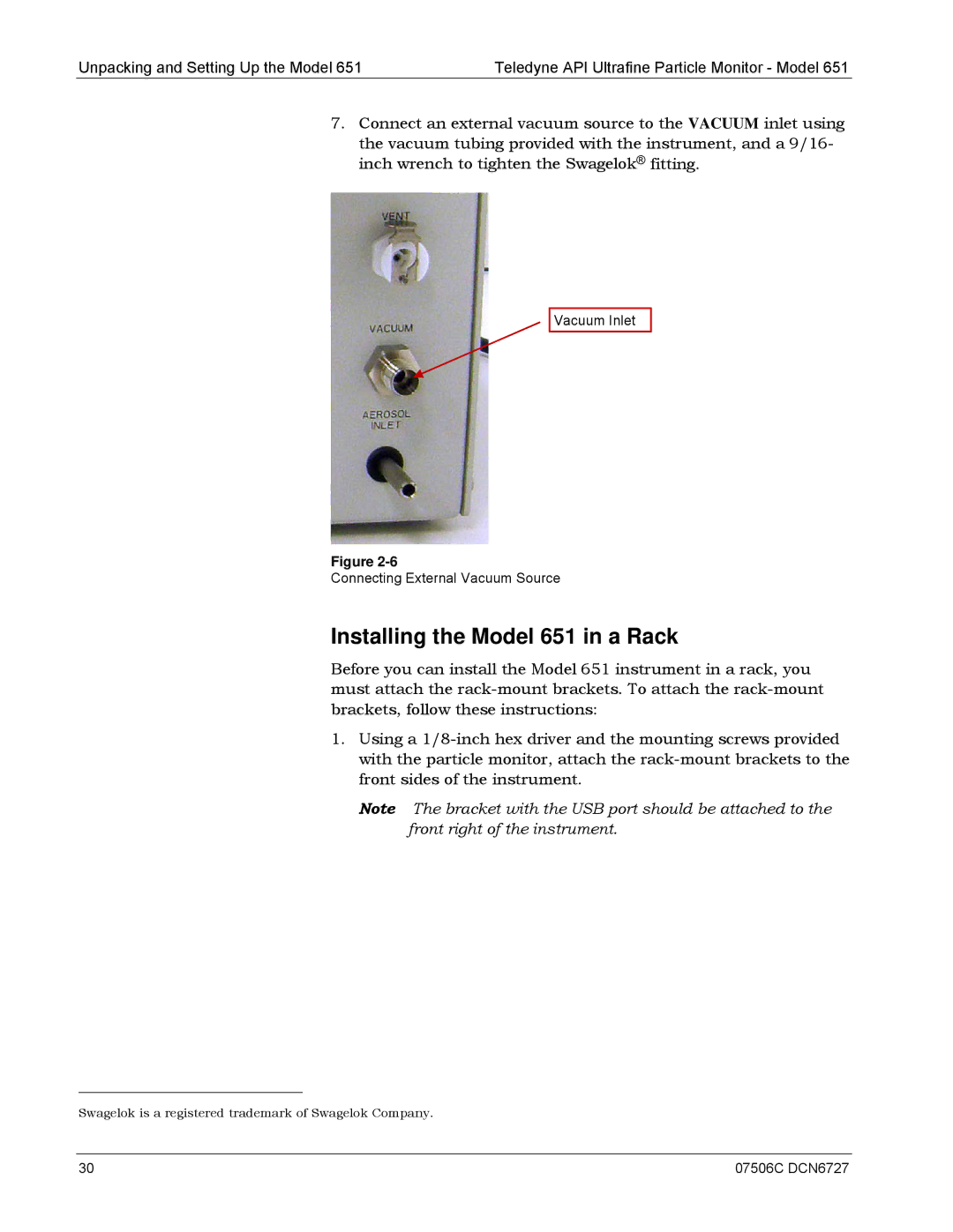 Teledyne operation manual Installing the Model 651 in a Rack 