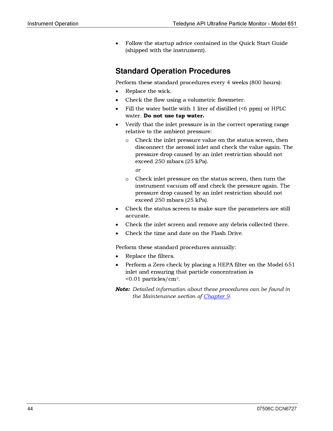 Teledyne 651 operation manual Standard Operation Procedures 