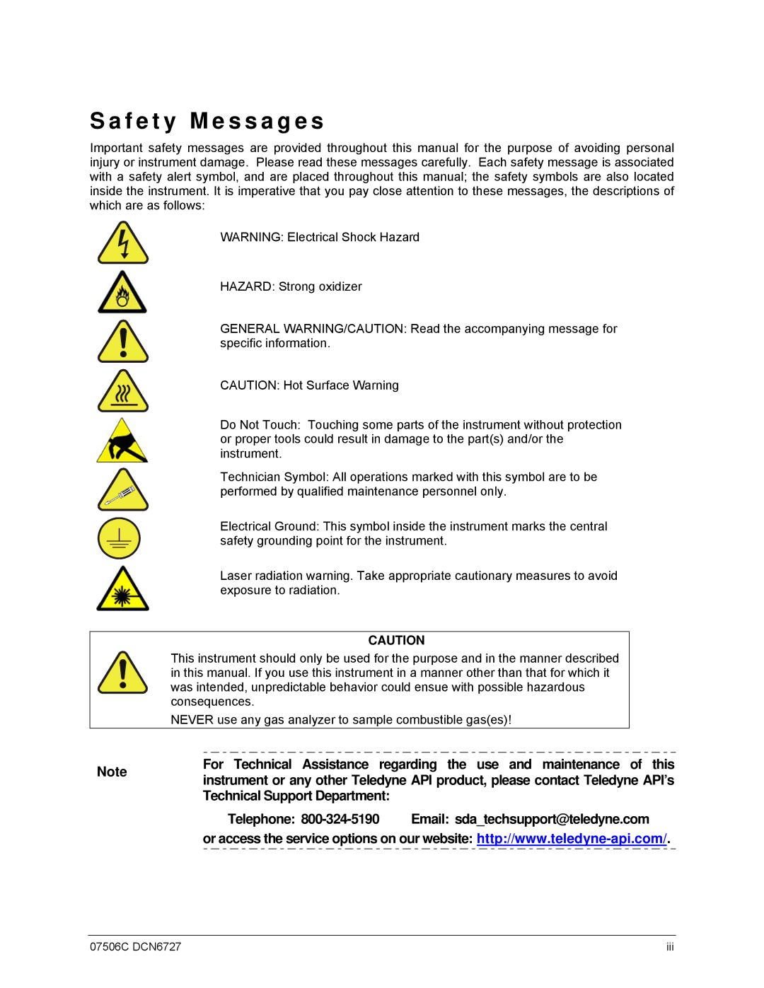 Teledyne 651 operation manual F e t y M e s s a g e s 