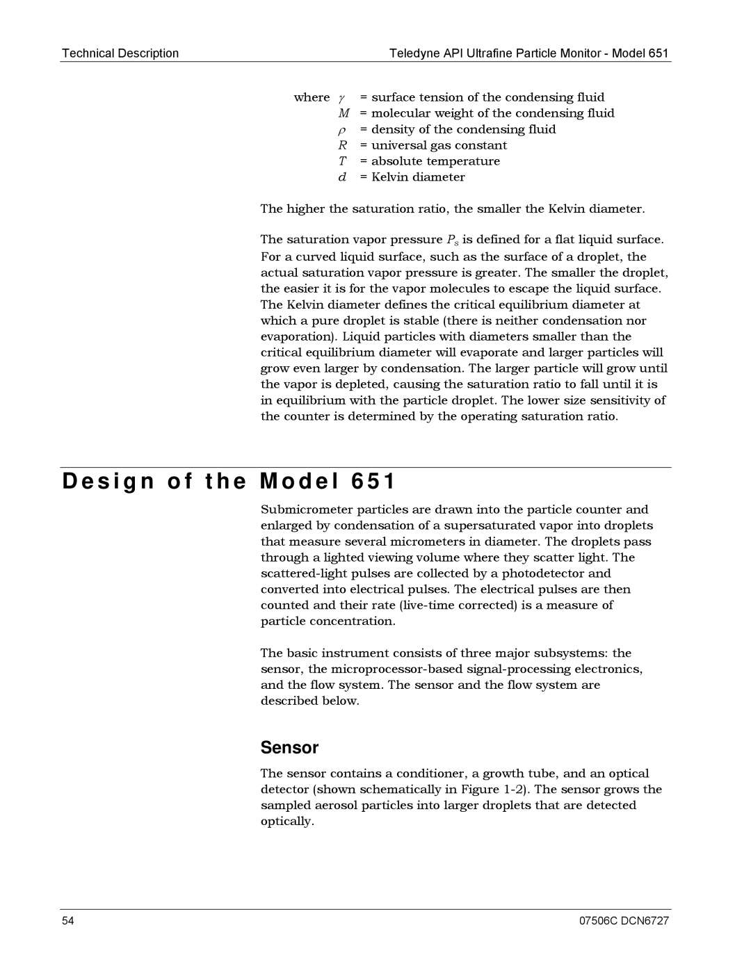 Teledyne 651 operation manual S i g n o f t h e M o d e l 6 5, Sensor 