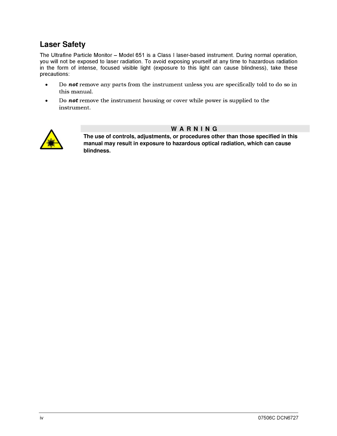 Teledyne 651 operation manual Laser Safety, R N I N G 