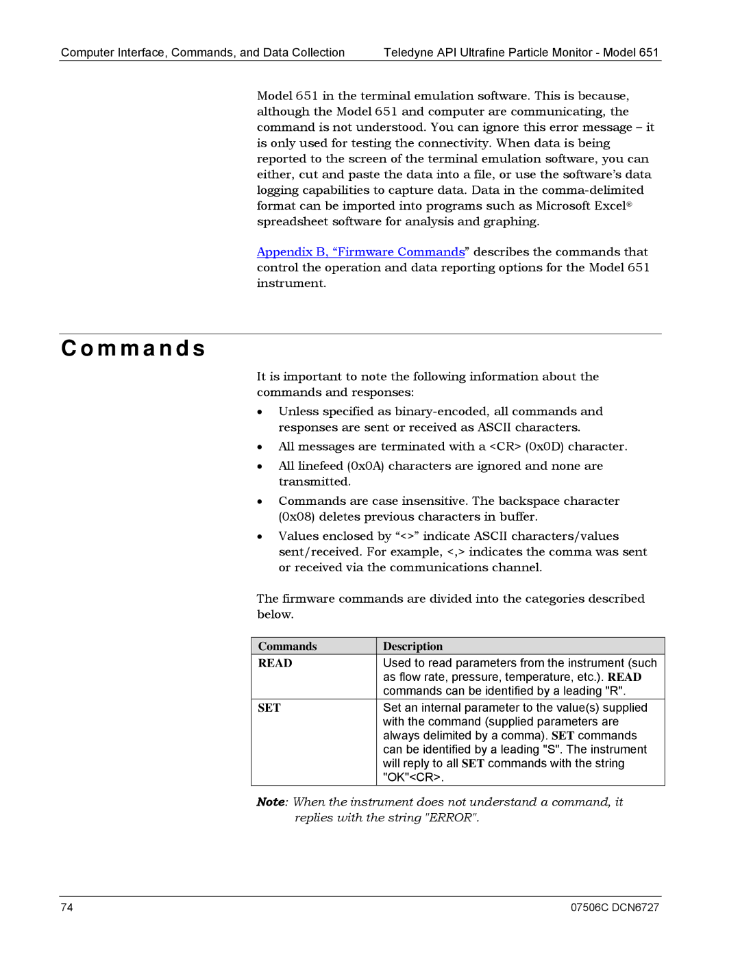 Teledyne 651 operation manual M m a n d s, Read, Set 