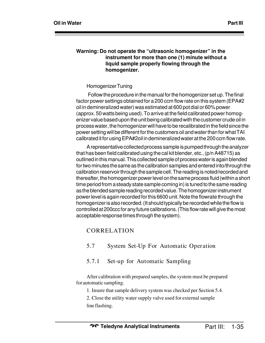 Teledyne 6600 manual Correlation, HomogenizerTuning 