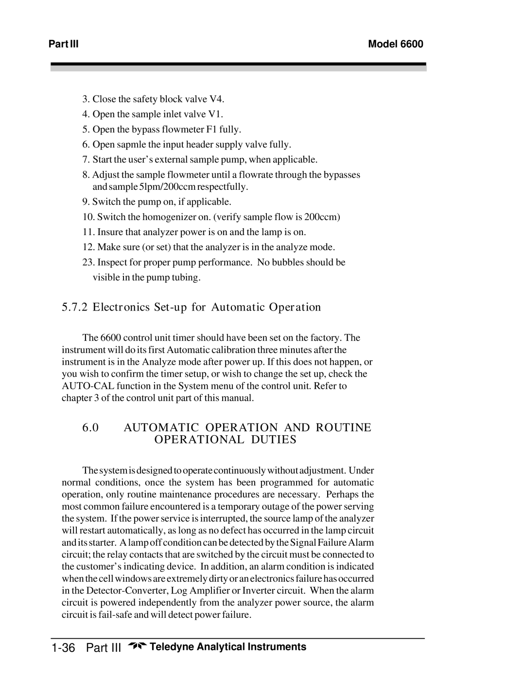 Teledyne 6600 manual Electronics Set-up for Automatic Operation, Automatic Operation and Routine Operational Duties 