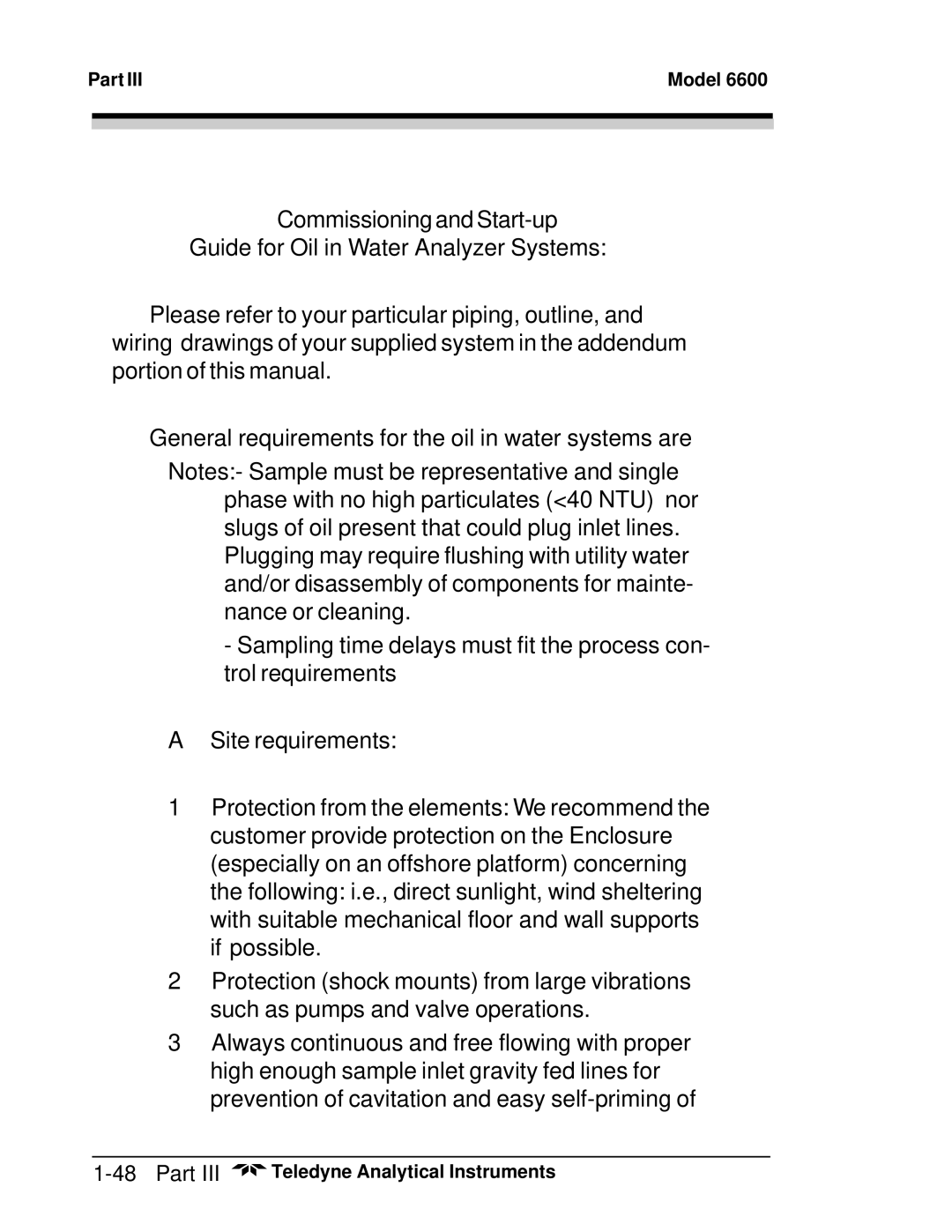 Teledyne 6600 manual Site requirements 