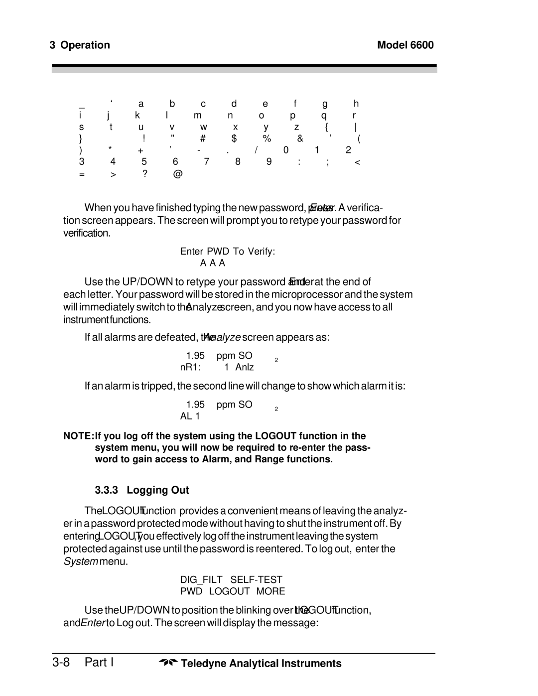 Teledyne 6600 manual Logging Out 