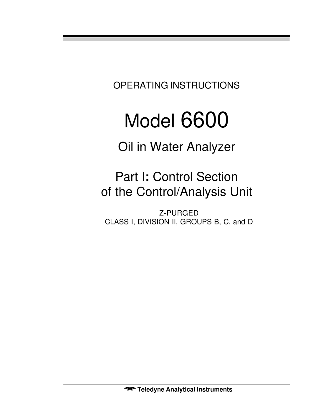 Teledyne 6600 manual Model, Part I Control Section 