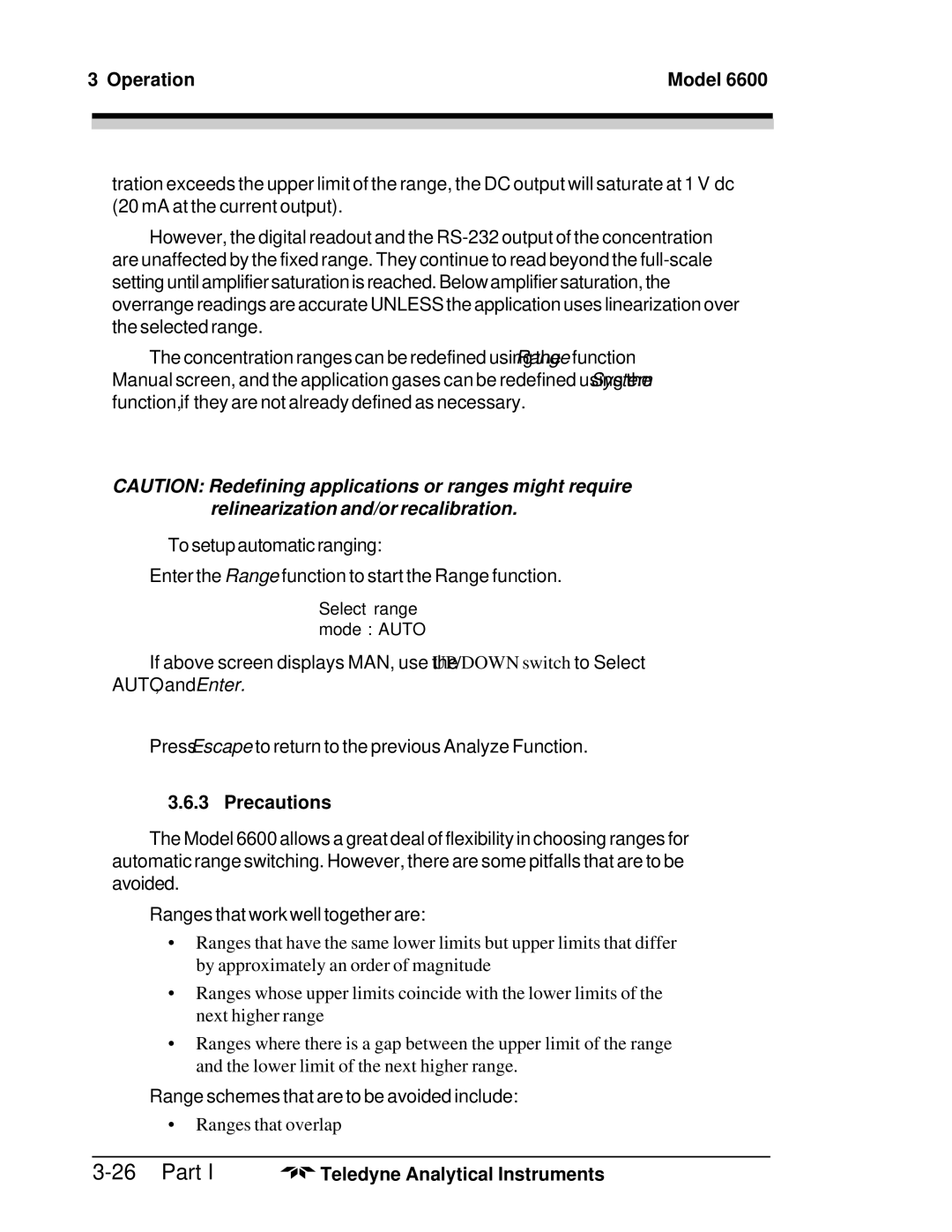 Teledyne 6600 manual Precautions 