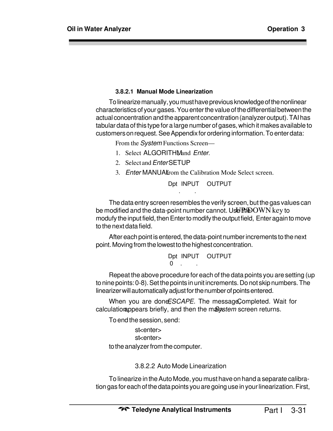 Teledyne 6600 manual Oil in Water Analyzer Operation, Auto Mode Linearization 
