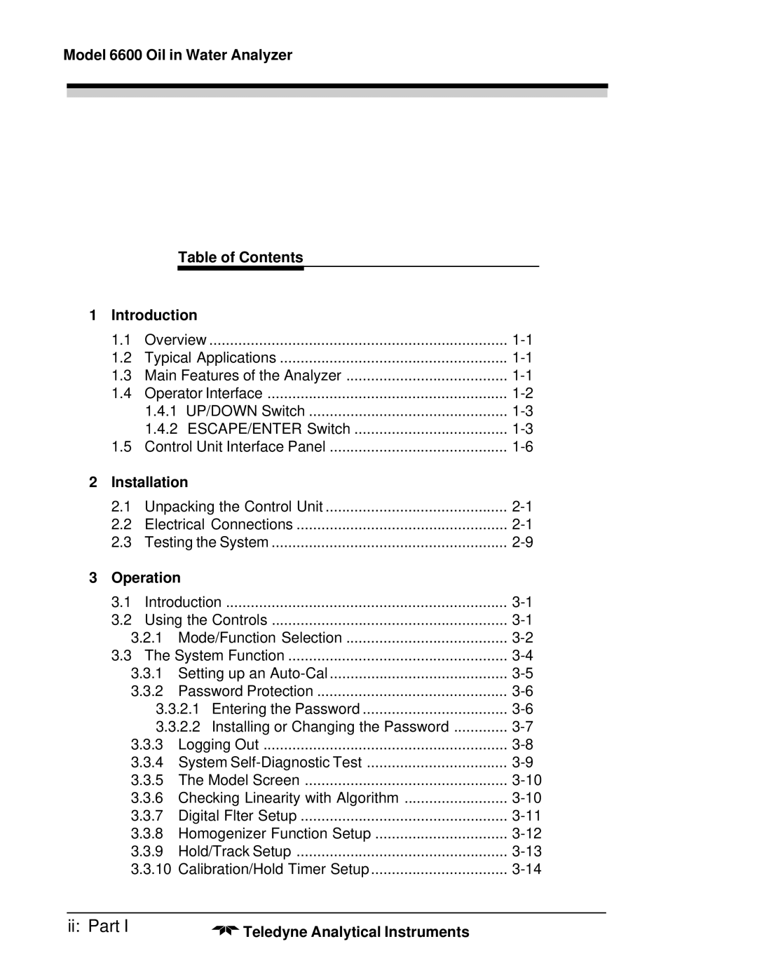 Teledyne 6600 manual Ii Part, Installation, Operation 