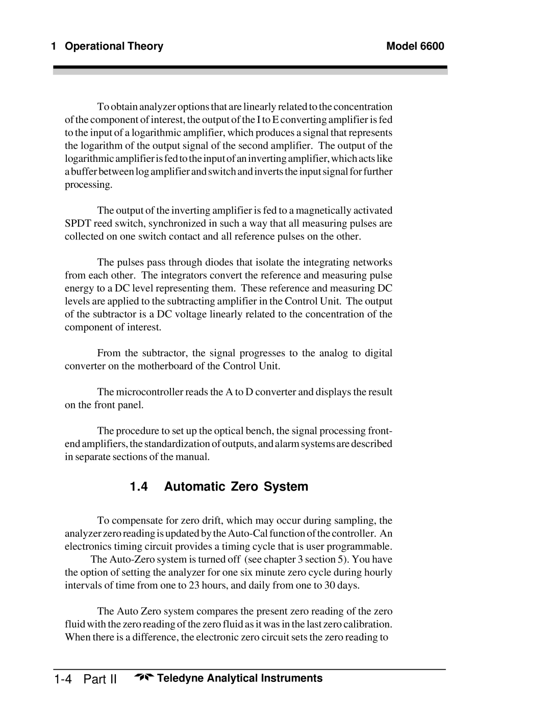 Teledyne 6600 manual Automatic Zero System 