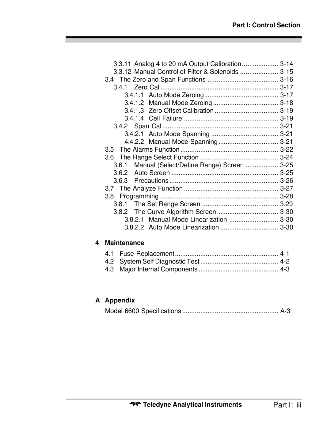 Teledyne 6600 manual Part I, Maintenance, Appendix 