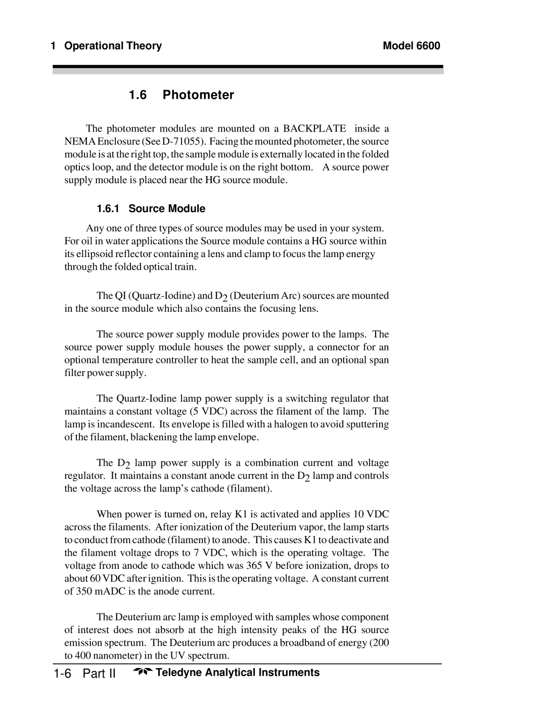 Teledyne 6600 manual Photometer, Source Module 