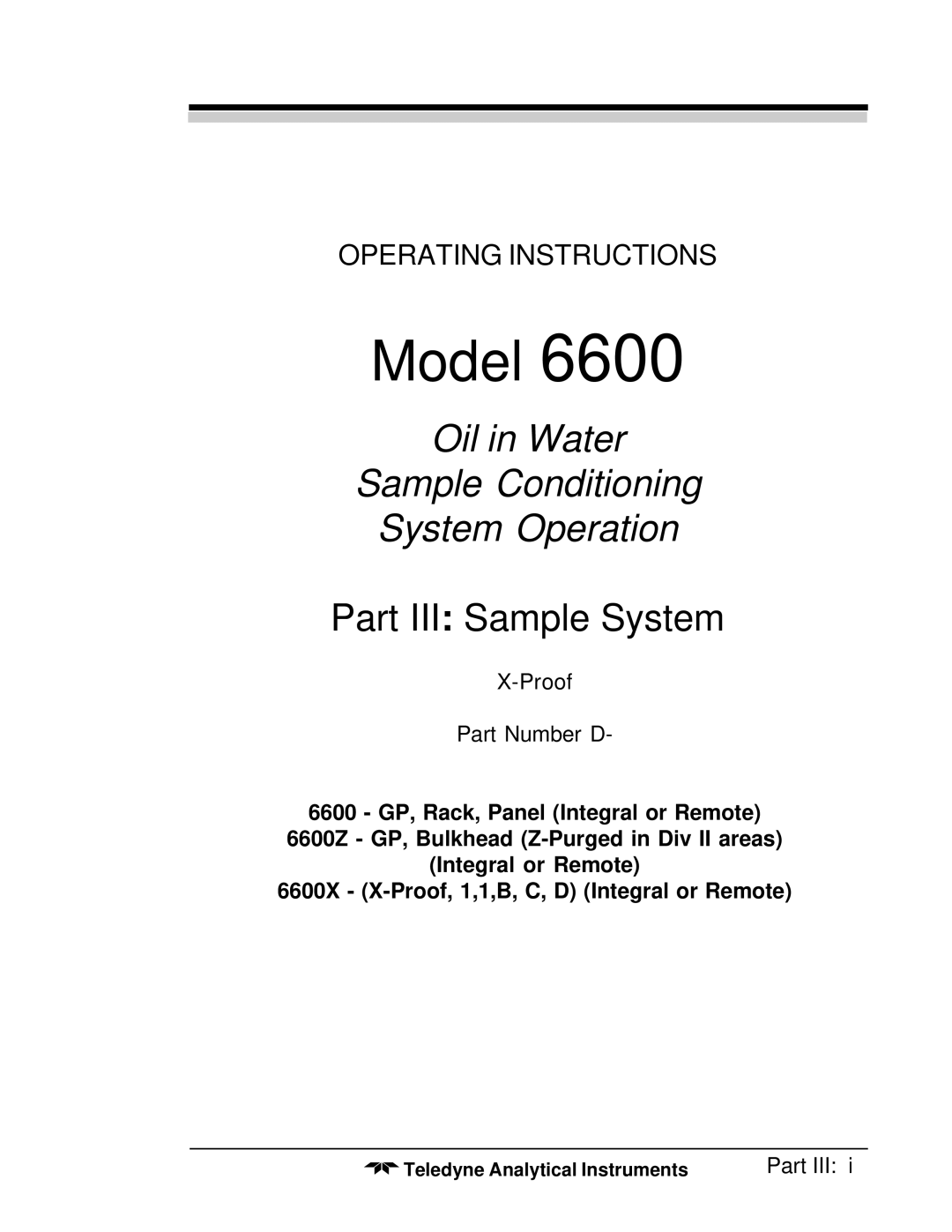 Teledyne 6600 manual Part III Oil in Water 