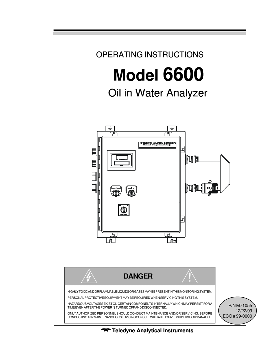 Teledyne 6600 manual Oil in Water Analyzer, Operating Instructions, Danger, Model, Teledyne Analytical Instruments 