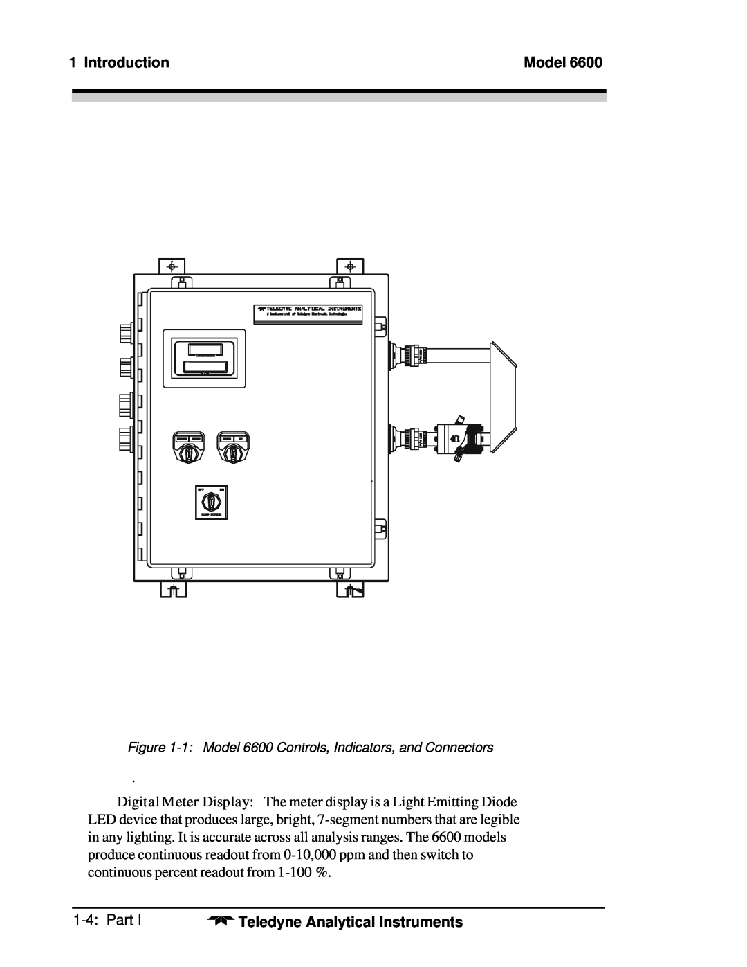 Teledyne 6600 manual Introduction, Model, 1-4:Part, Teledyne Analytical Instruments 