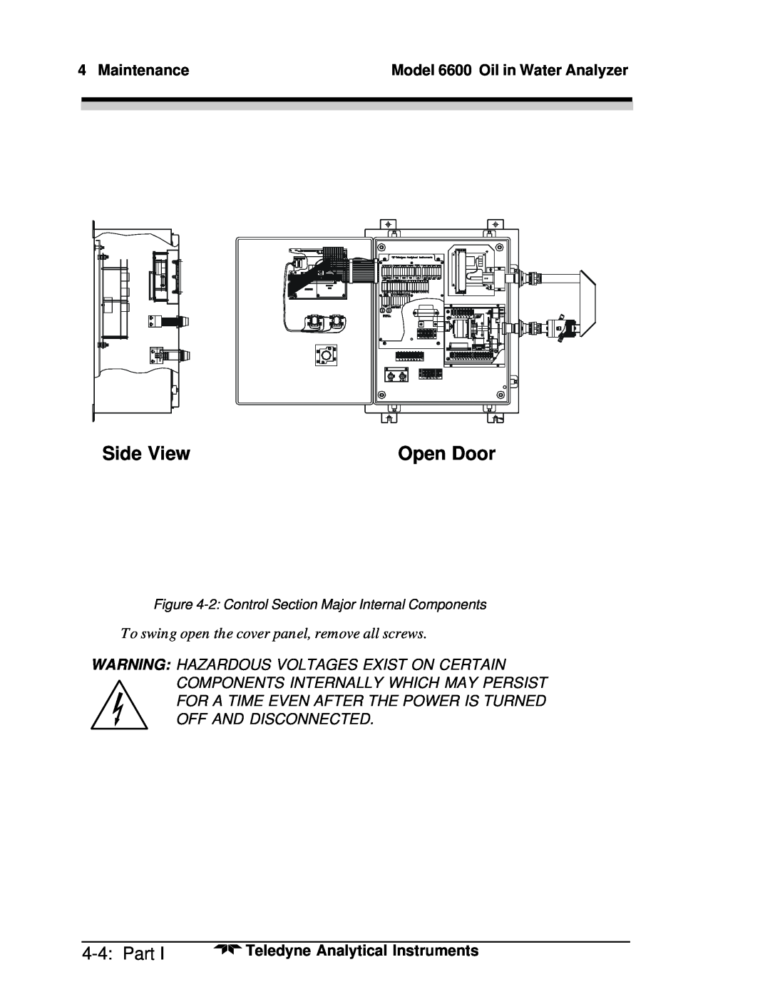 Teledyne Side View, Open Door, 4-4:Part, Maintenance, Model 6600 Oil in Water Analyzer, Teledyne Analytical Instruments 