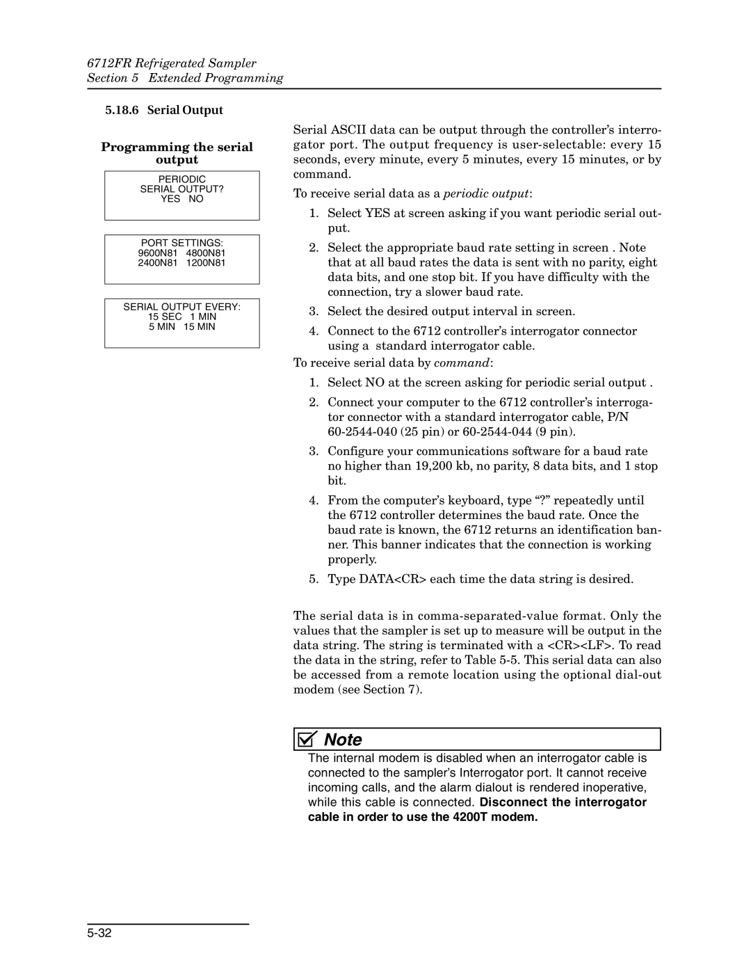 Teledyne 6712FR manual Serial Output Programming the serial 